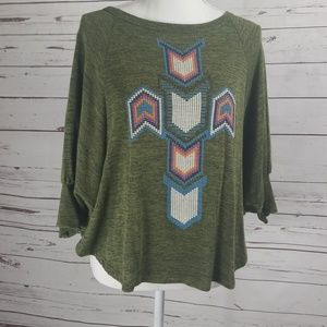 Olive Tribal Poncho Top Size Med